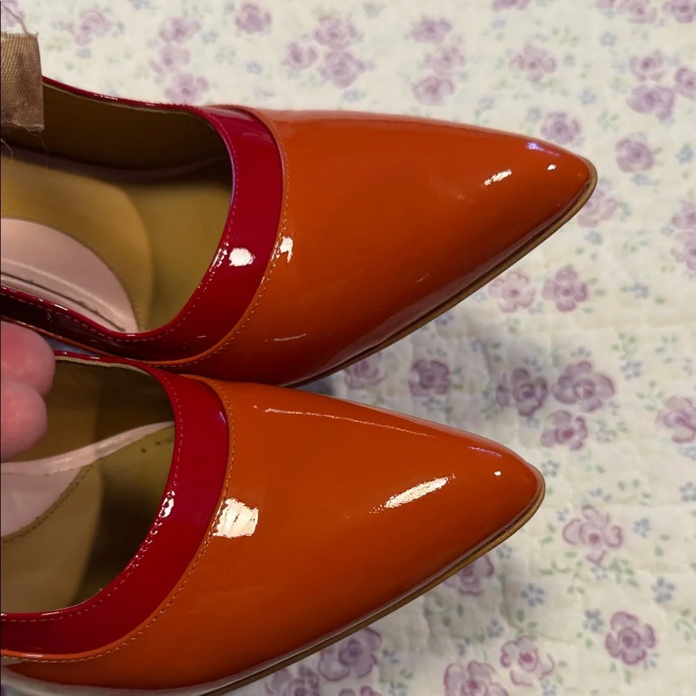 John Fluevog Orange, Red & Pink Patent Mary Jane Pumps - Picture 7 of 9